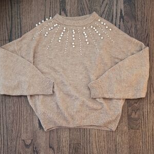 H&M Tan Sweater with Pearl Accents